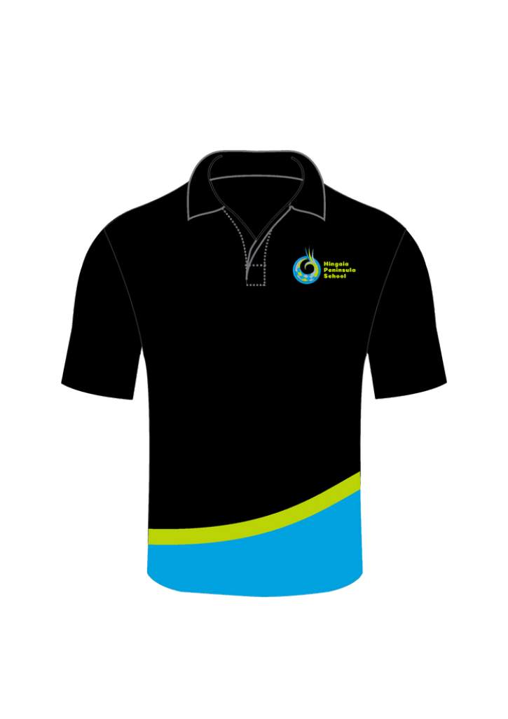 Hingaia Peninsula School Polo SS Black/Aqua/Lime